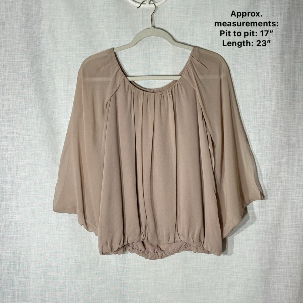 Hinge 100%‎ Silk Blush Sheer Blouse Dolman Sleeve Bubble Hem Top Small